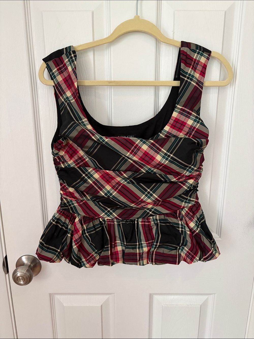 J. Crew Plaid Peplum Camisole - Black, Burgundy, Cream